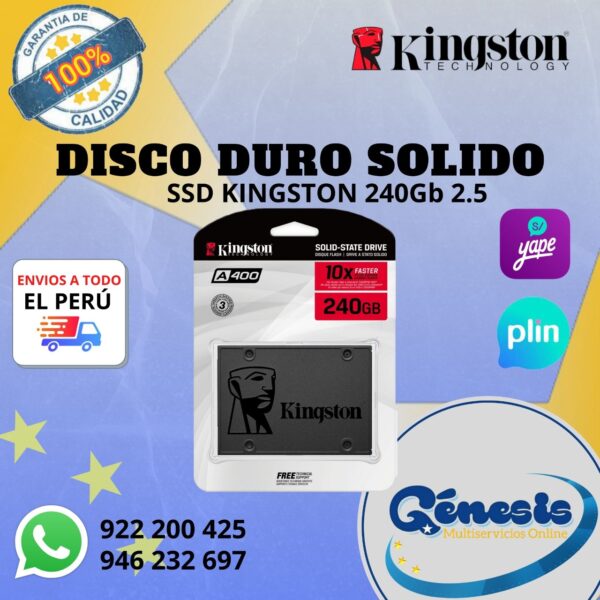 veneno tapa aburrido Disco Duro Solido SSD KINGSTON 240Gb 2.5 – Genesis Multiservicios Online