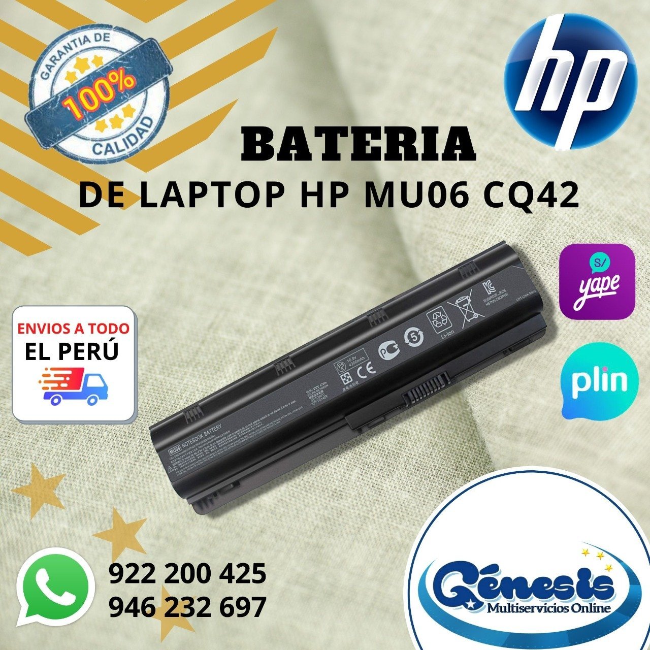 BATERIA DE LAPTOP HP MU06 CQ42 - Genesis Multiservicios Online